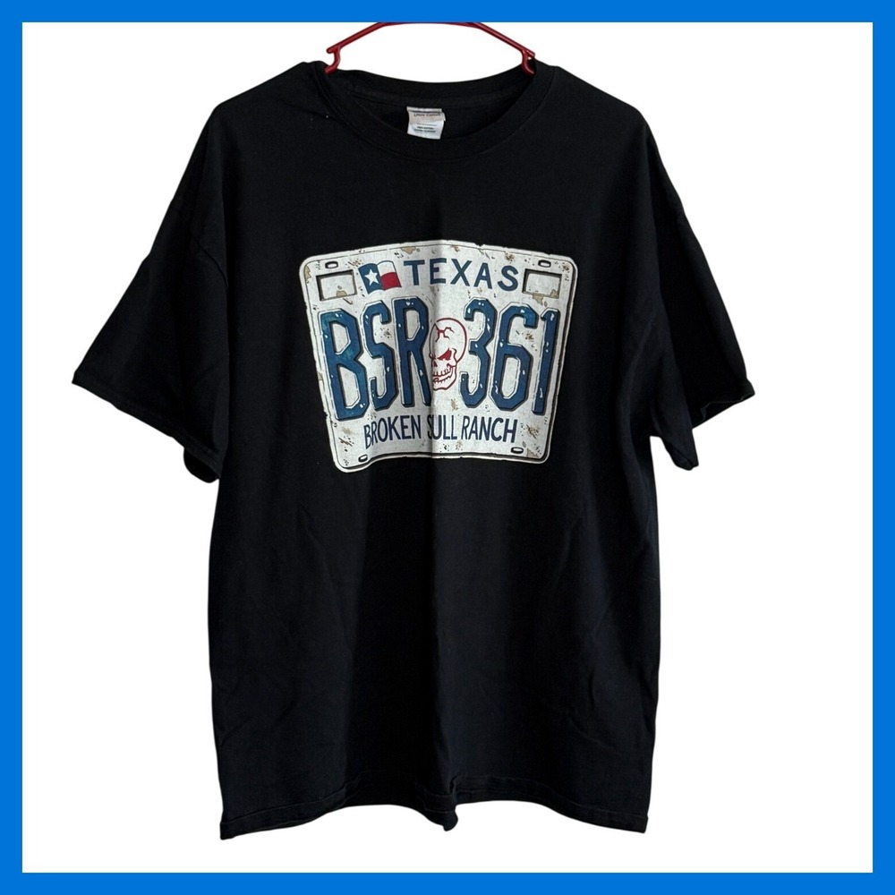 Gildan Broken Skull Ranch Texas License Plate Graphic T-Shirt Black XL